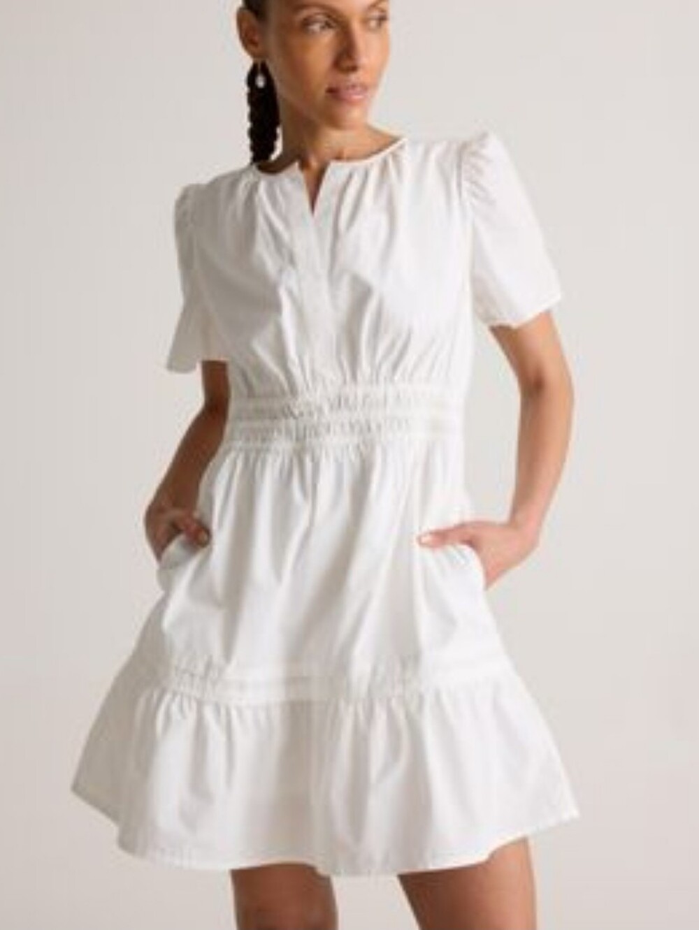 Quince Poplin Tiered Mini Dress XS